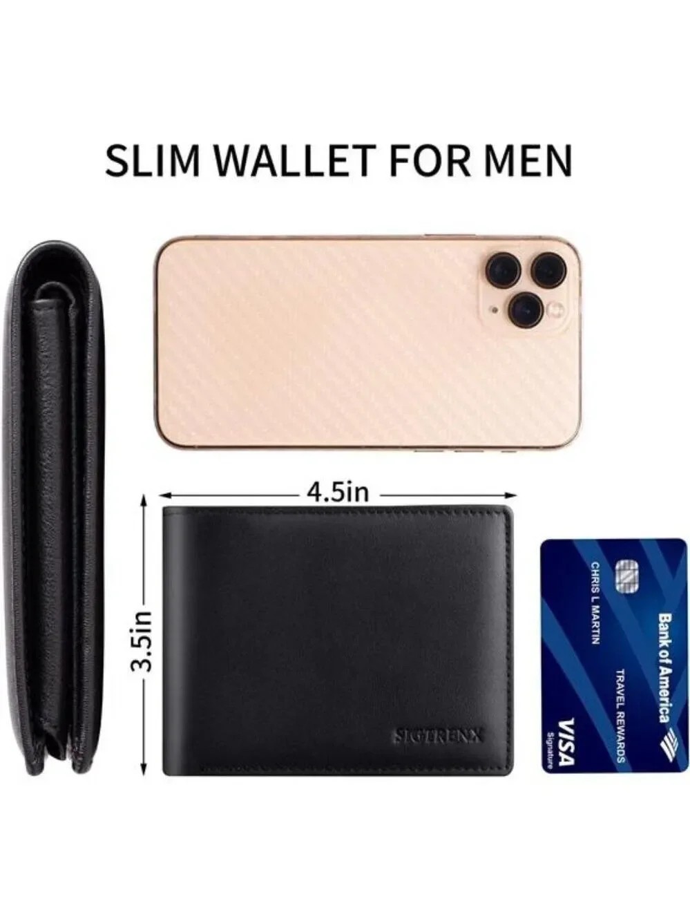 Mens Leather Wallet Bifold RFID Blocking 10 Card Slots 2 ID Windows Gift